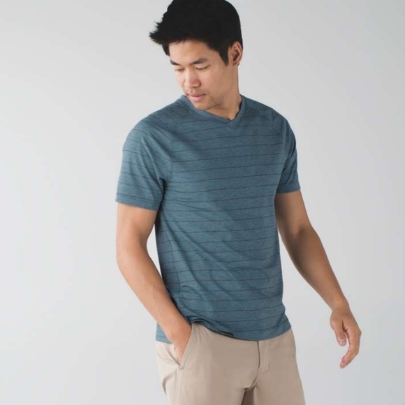 Lululemon Switchback Short Sleeve V-Lookout Stripe Heathered Hawk Blue - Picture 4 of 12